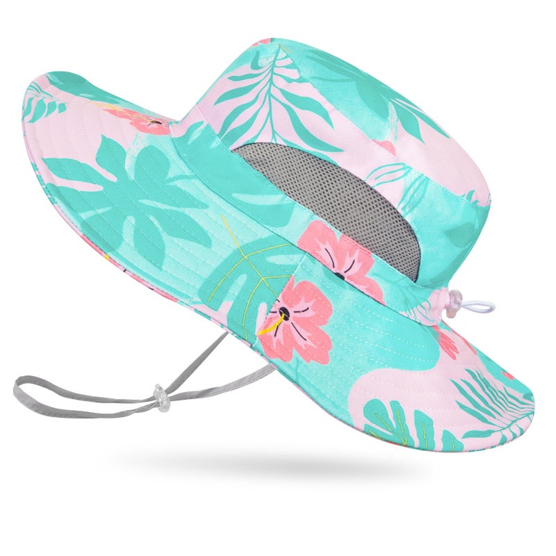 ICOSY Kids Sun Hat for Girls Mesh Bucket Hat Toddler UV Protection Beach Hat Kids Foldable Fishing Hat for Girls 2-8 Years Blue Green - Image 1